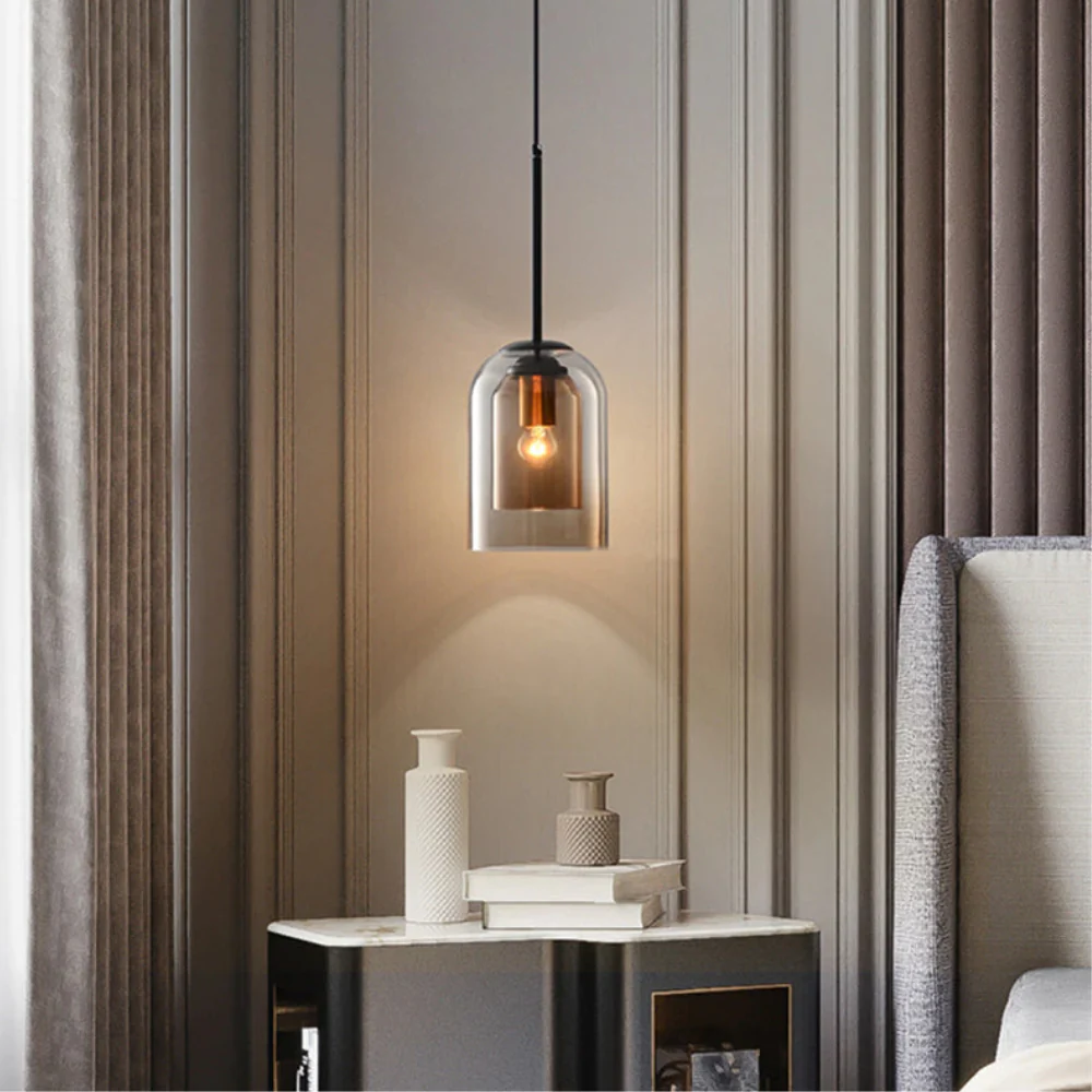 Pendant Light with Double Cylinder Glass Shade - Modern Mid Century - Image 5