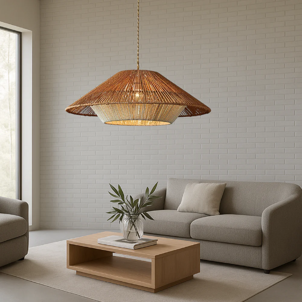 Pendant Light with Hemp Shade - Modern Bohemian Tiered Design - Image 3