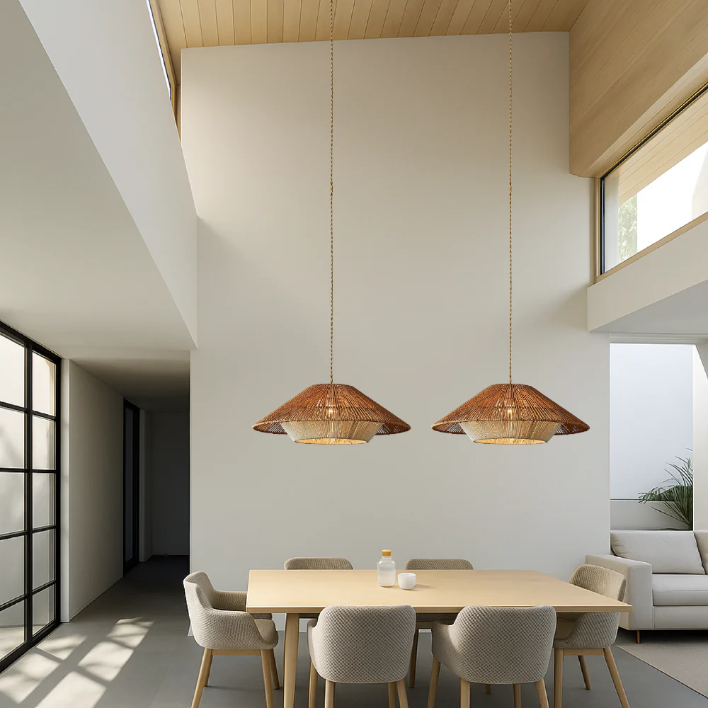 Pendant Light with Hemp Shade - Modern Bohemian Tiered Design - Image 7