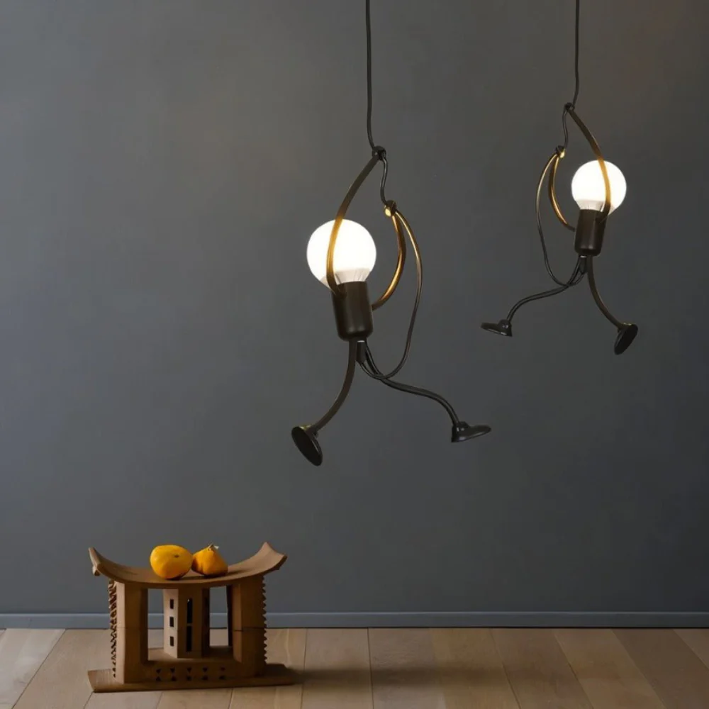 Pendant Light with Iron Figure Frame - Modern Mid Century Industrial - Image 2