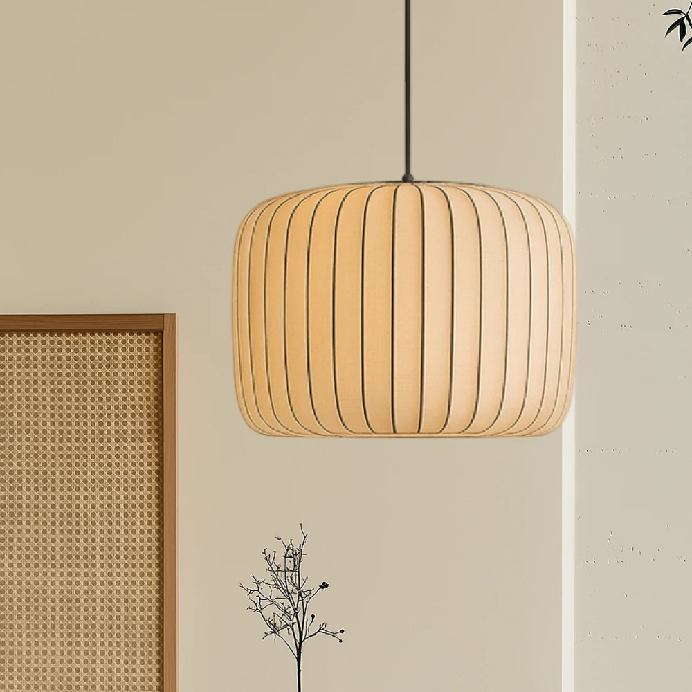 Pendant Light with Pleated Fabric Shade - Modern Mid Century Hanging - Image 2