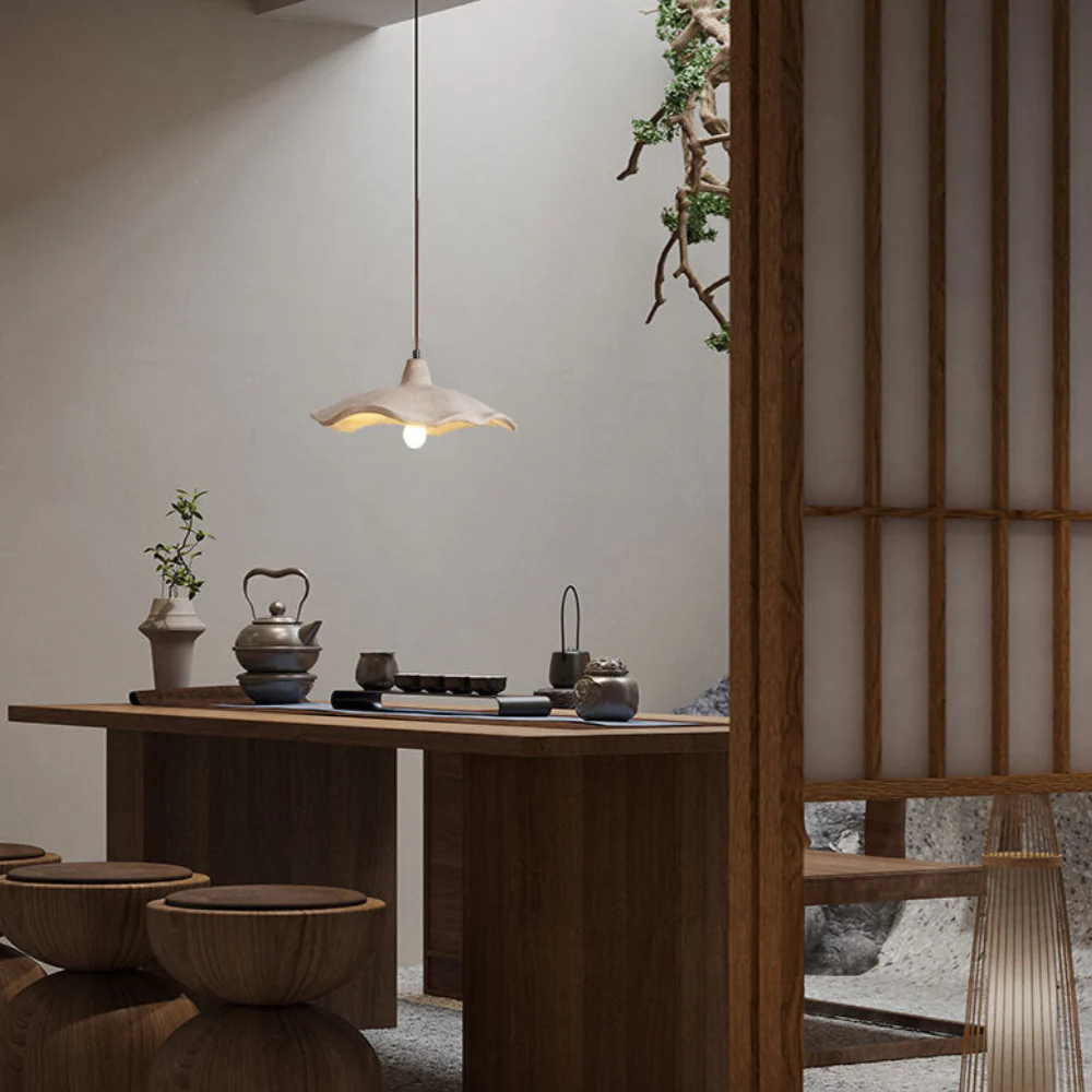 Pendant Light with Wavy Cement Shade - Modern Wabi Sabi Grey - Image 5