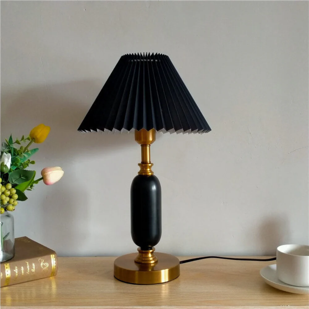 Pleated Shade Brass and Table Lamp Mid Century Modern Lighting - Image 3