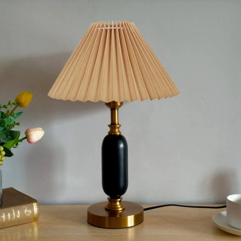 Pleated Shade Brass and Table Lamp Mid Century Modern Lighting - Image 6