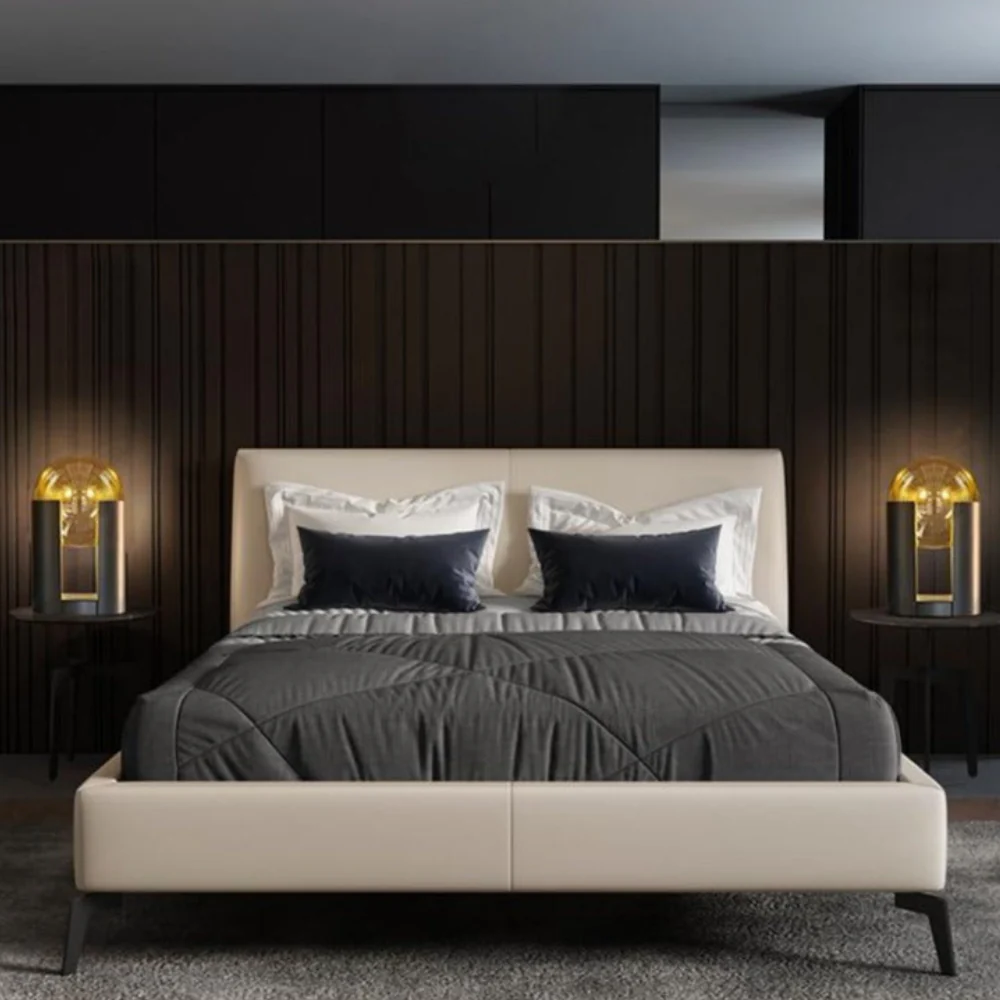 Post-Modern Amber Glass Table Lamp - Matte Black Cylinder Dome Light - Image 8