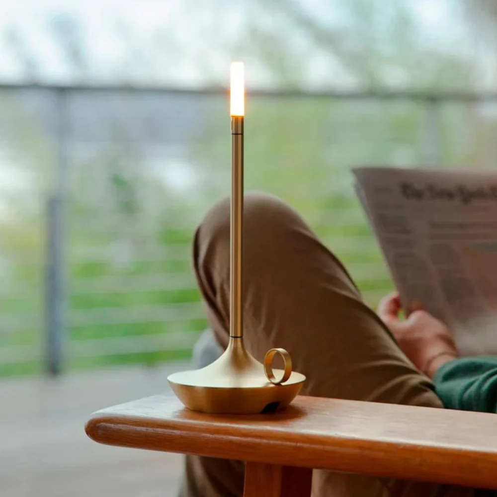 Rechargeable Battery Candlestick Desk Lamp – Brushed Aluminum Tapered Nightlight - Image 3