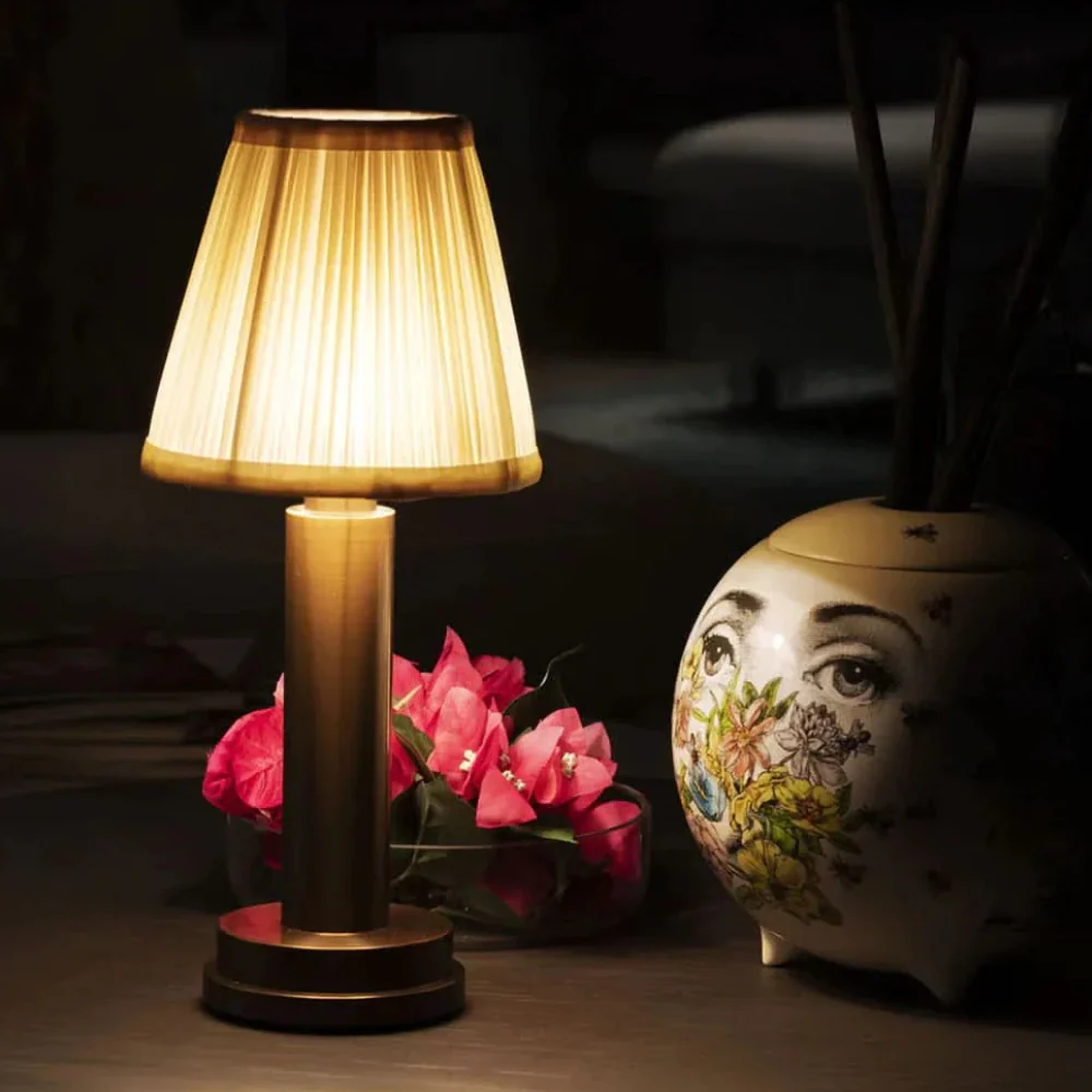 Rechargeable Cordless Table Lamp with Pleated Shade - Portable Touch Dimming Light - Image 5
