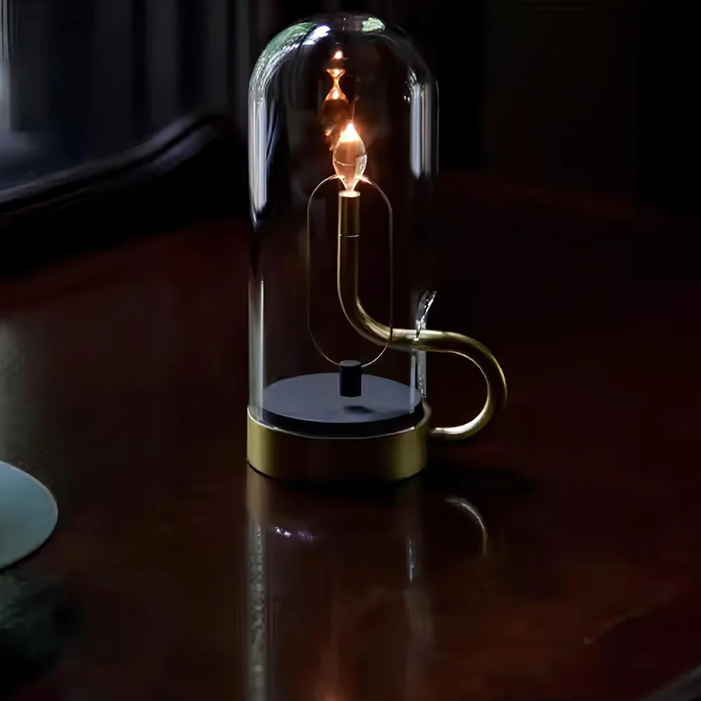 Rechargeable Glass Cylinder Accent Lamp - Mid Century Battery Light - Image 10