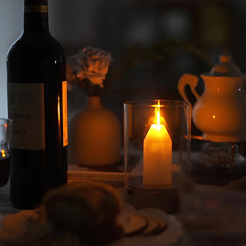 Rechargeable LED Candle Table Lamp with Glass Cylinder - Modern Gold - Image 5