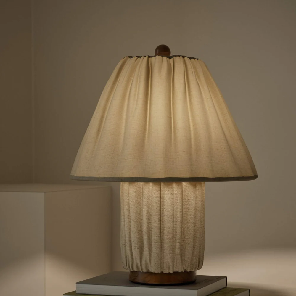 Retro Pleated Linen Table Lamp - Mid-Century Modern Boho Bedside Light - Image 12