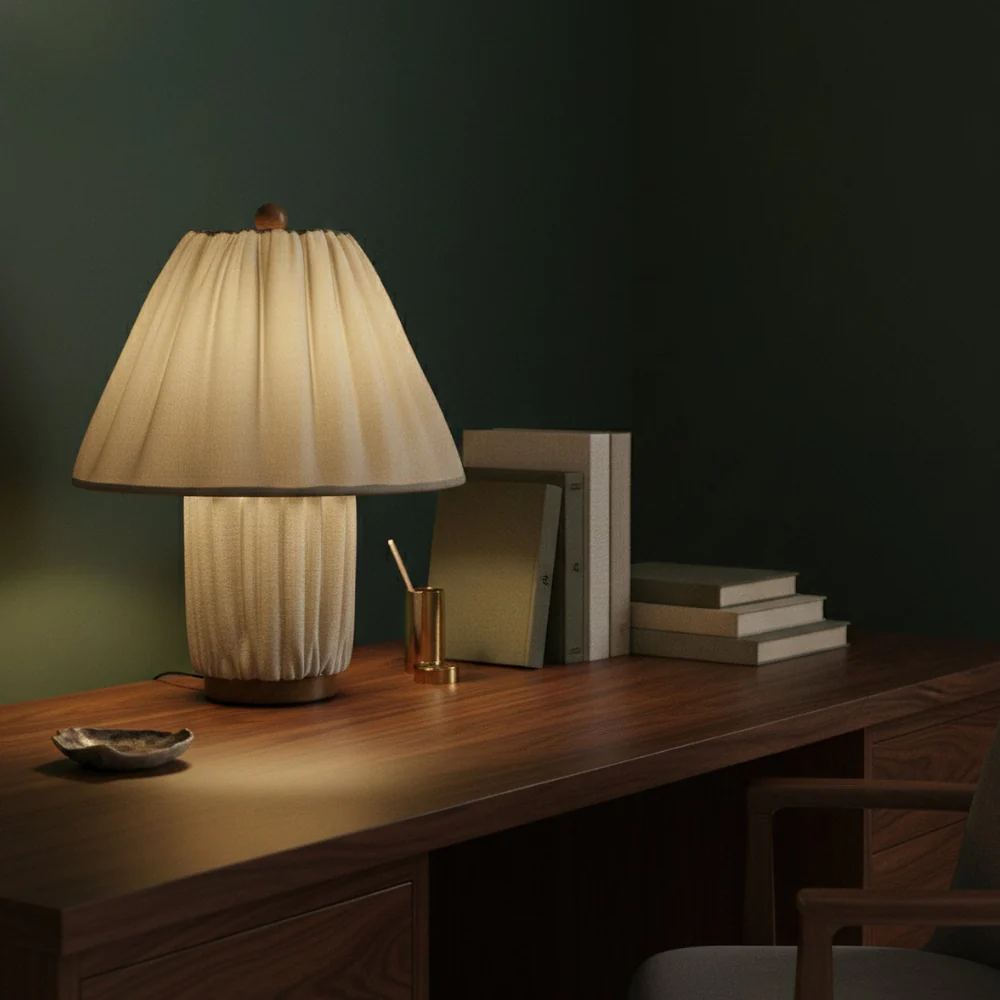 Retro Pleated Linen Table Lamp - Mid-Century Modern Boho Bedside Light - Image 4