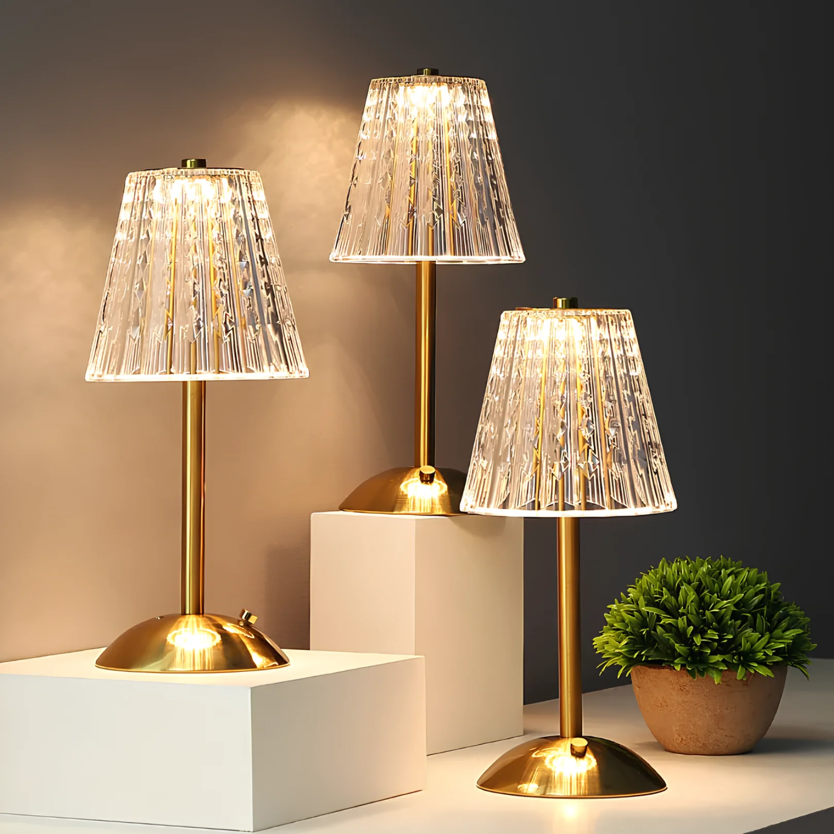 Ribbed Glass Cordless Crystal Table Lamp - Image 5