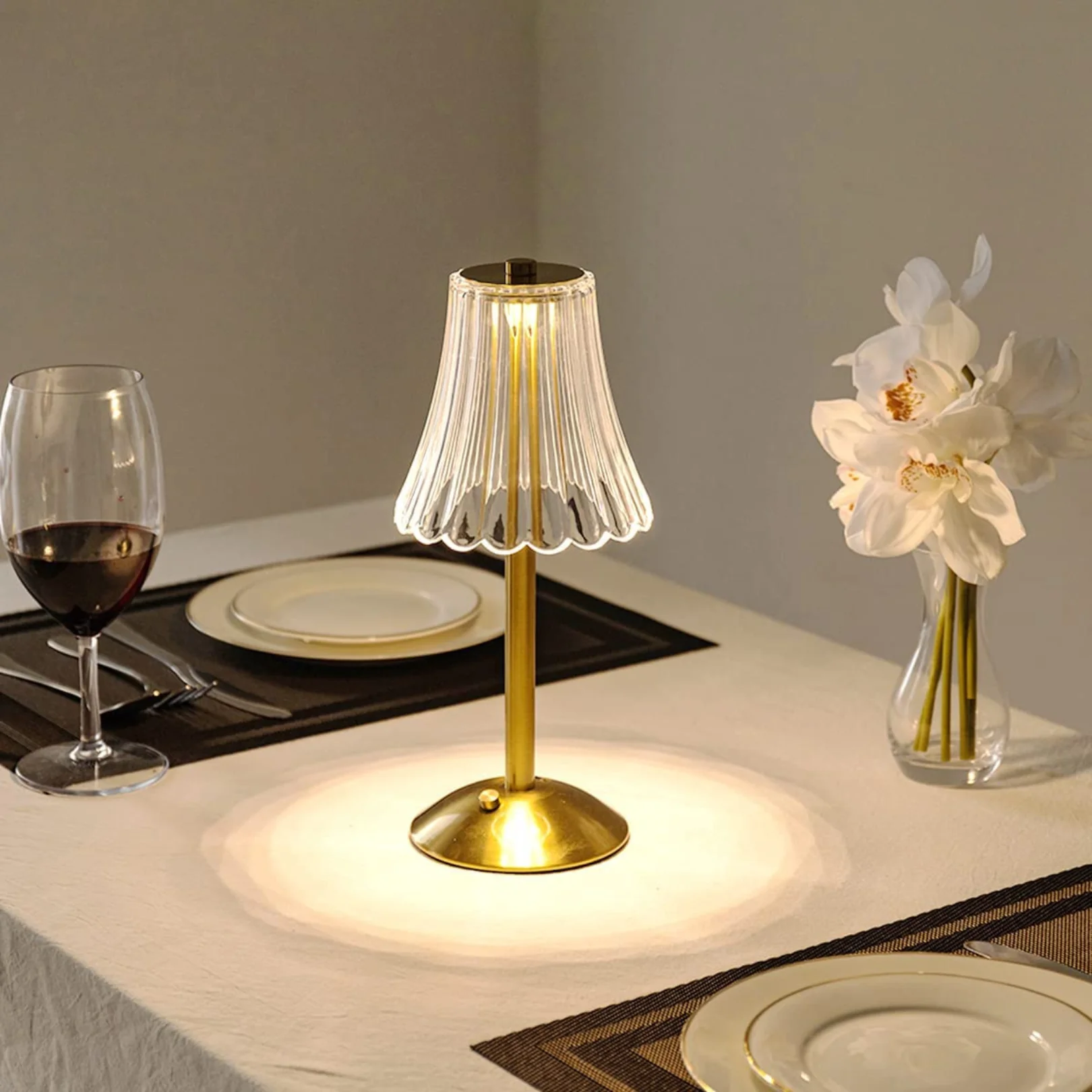 Ribbed Glass Cordless Crystal Table Lamp - Image 6