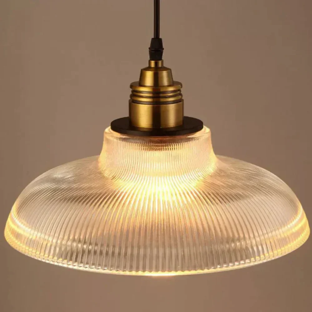 Ribbed Glass Pendant Light with Brass Hardware - Modern Farmhouse Style - Image 4