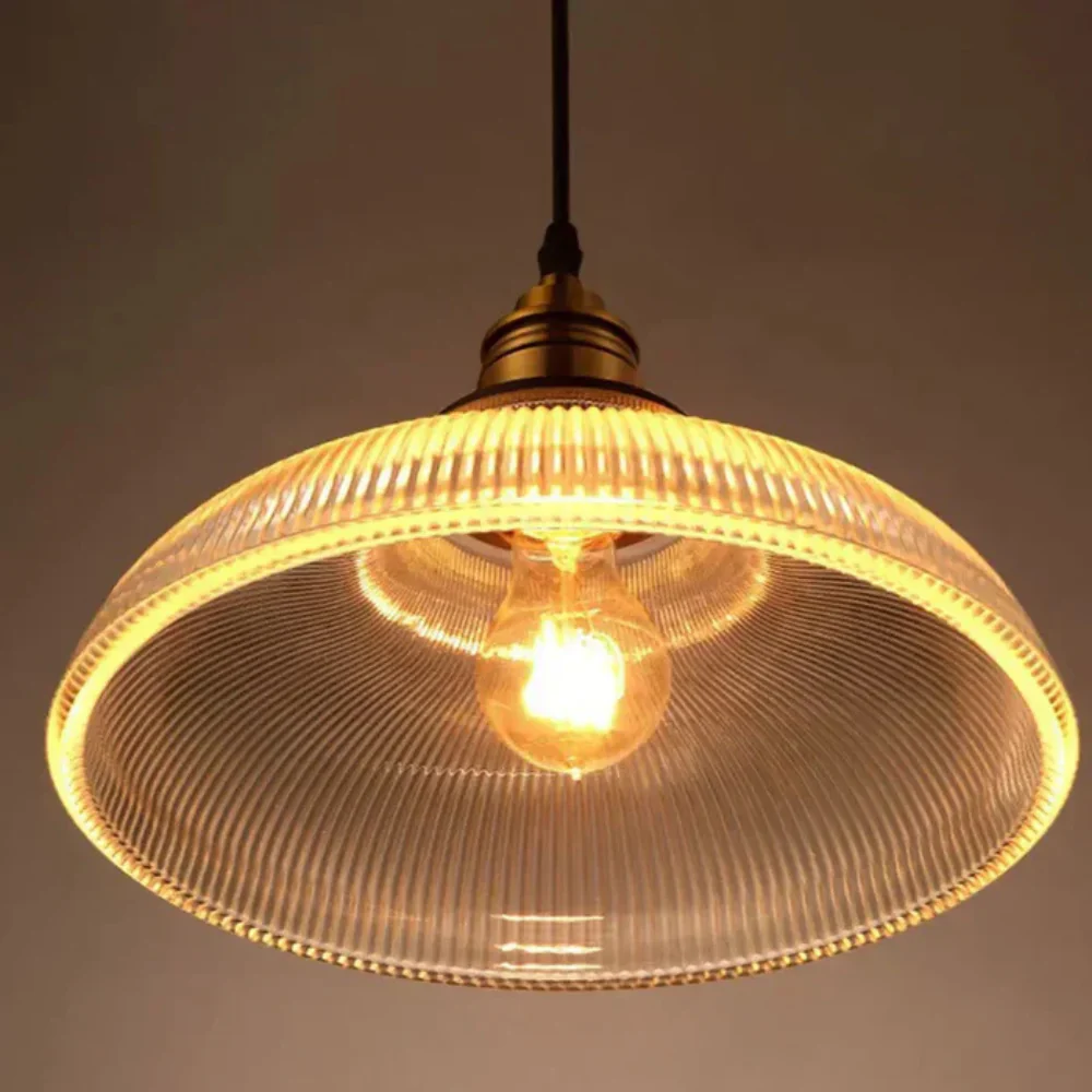 Ribbed Glass Pendant Light with Brass Hardware - Modern Farmhouse Style - Image 5
