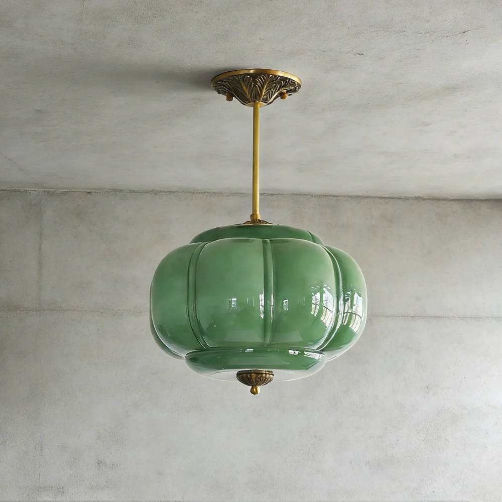 Ribbed Pumpkin Hanging Lamp with Ornate Metalwork - Mid Century Design - Image 10