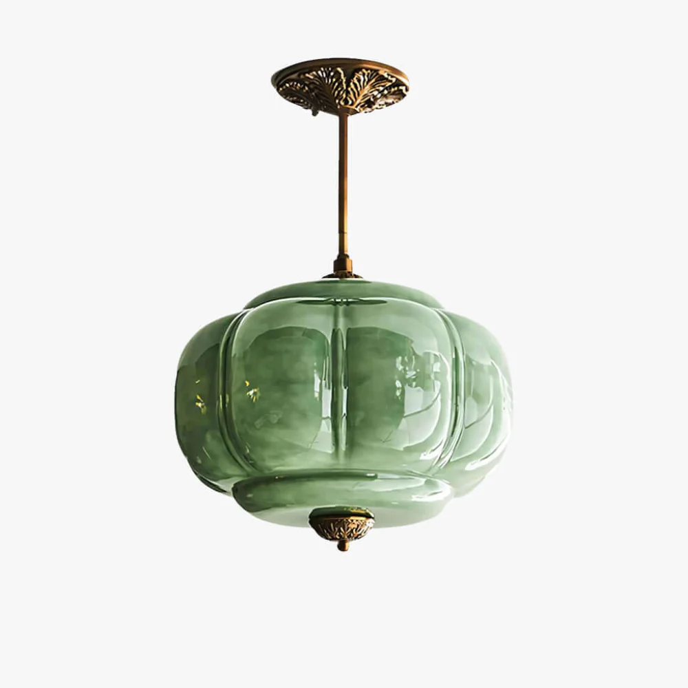 Ribbed Pumpkin Hanging Lamp with Ornate Metalwork - Mid Century Design - Image 15