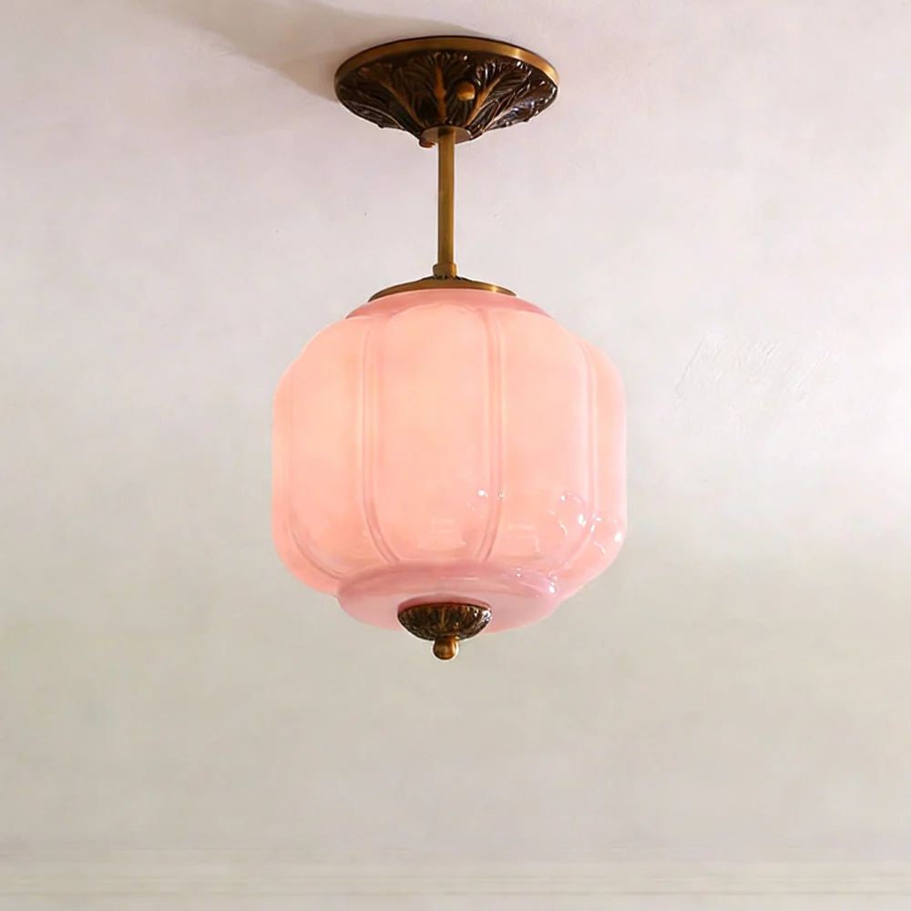 Ribbed Pumpkin Hanging Lamp with Ornate Metalwork - Mid Century Design - Image 3