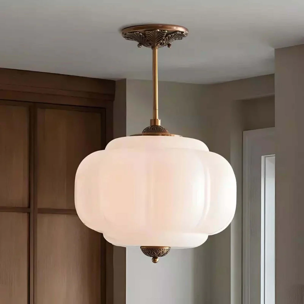 Ribbed Pumpkin Hanging Lamp with Ornate Metalwork - Mid Century Design - Image 32