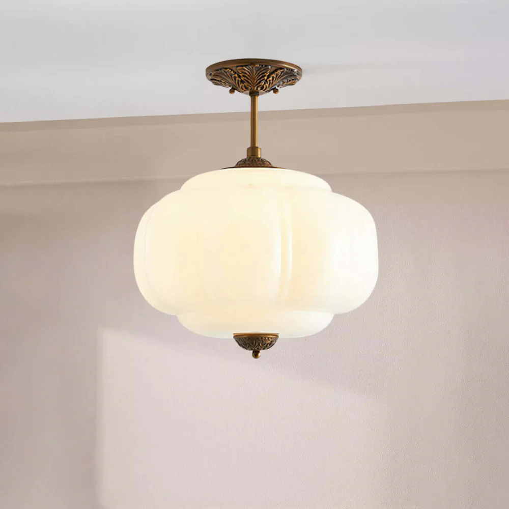 Ribbed Pumpkin Hanging Lamp with Ornate Metalwork - Mid Century Design - Image 34