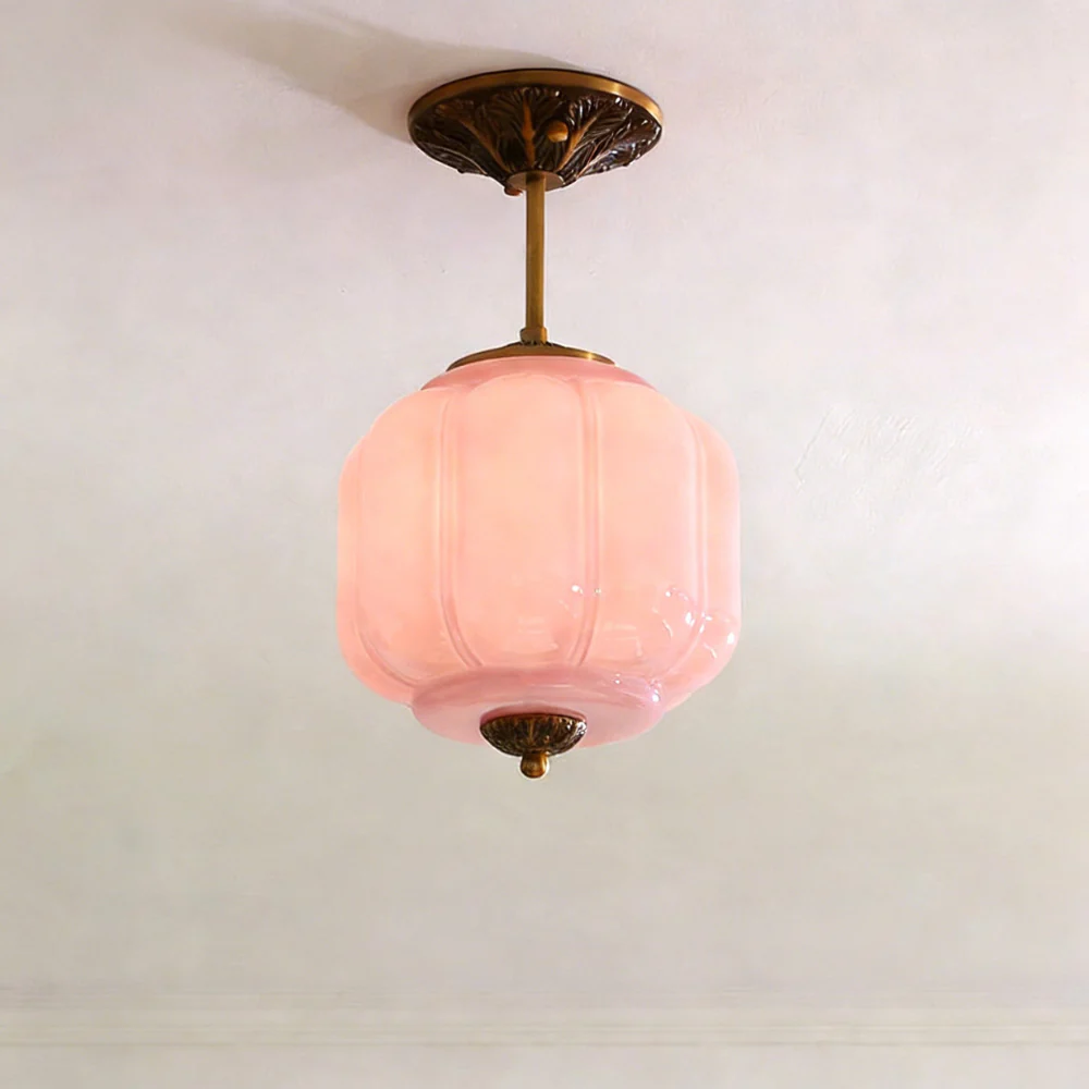 Ribbed Pumpkin Hanging Lamp with Ornate Metalwork - Mid Century Design - Image 36