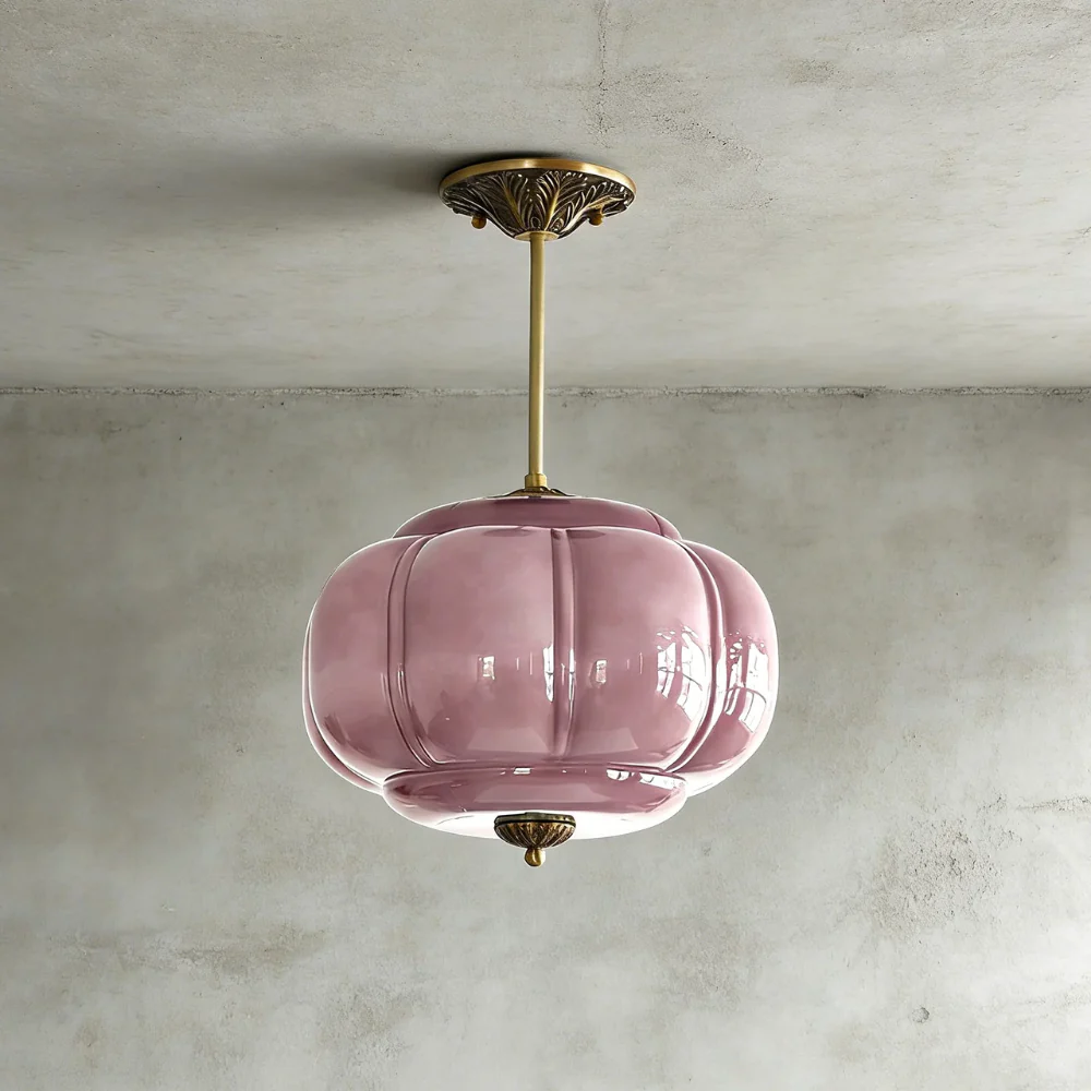 Ribbed Pumpkin Hanging Lamp with Ornate Metalwork - Mid Century Design - Image 37