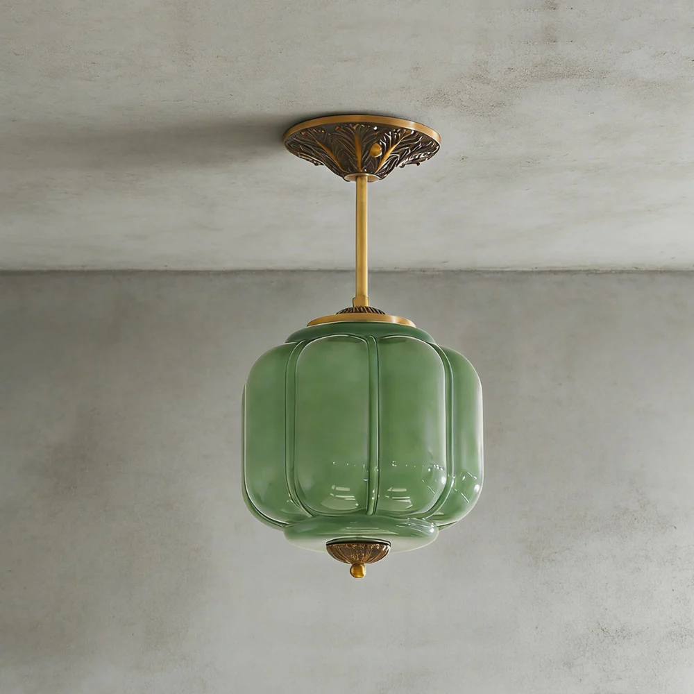 Ribbed Pumpkin Hanging Lamp with Ornate Metalwork - Mid Century Design - Image 4
