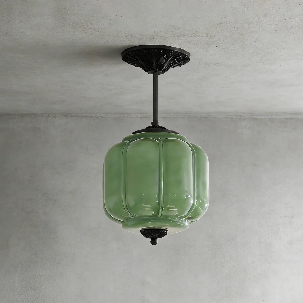 Ribbed Pumpkin Hanging Lamp with Ornate Metalwork - Mid Century Design - Image 5
