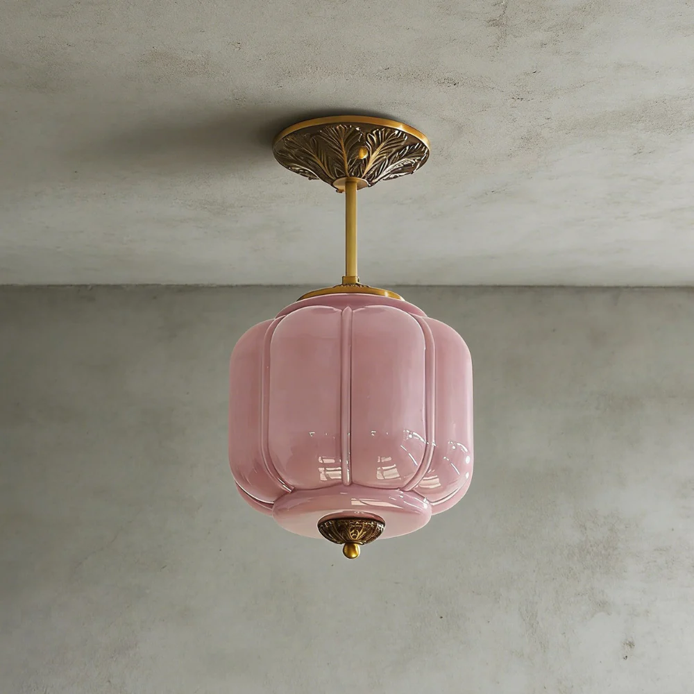 Ribbed Pumpkin Hanging Lamp with Ornate Metalwork - Mid Century Design - Image 8