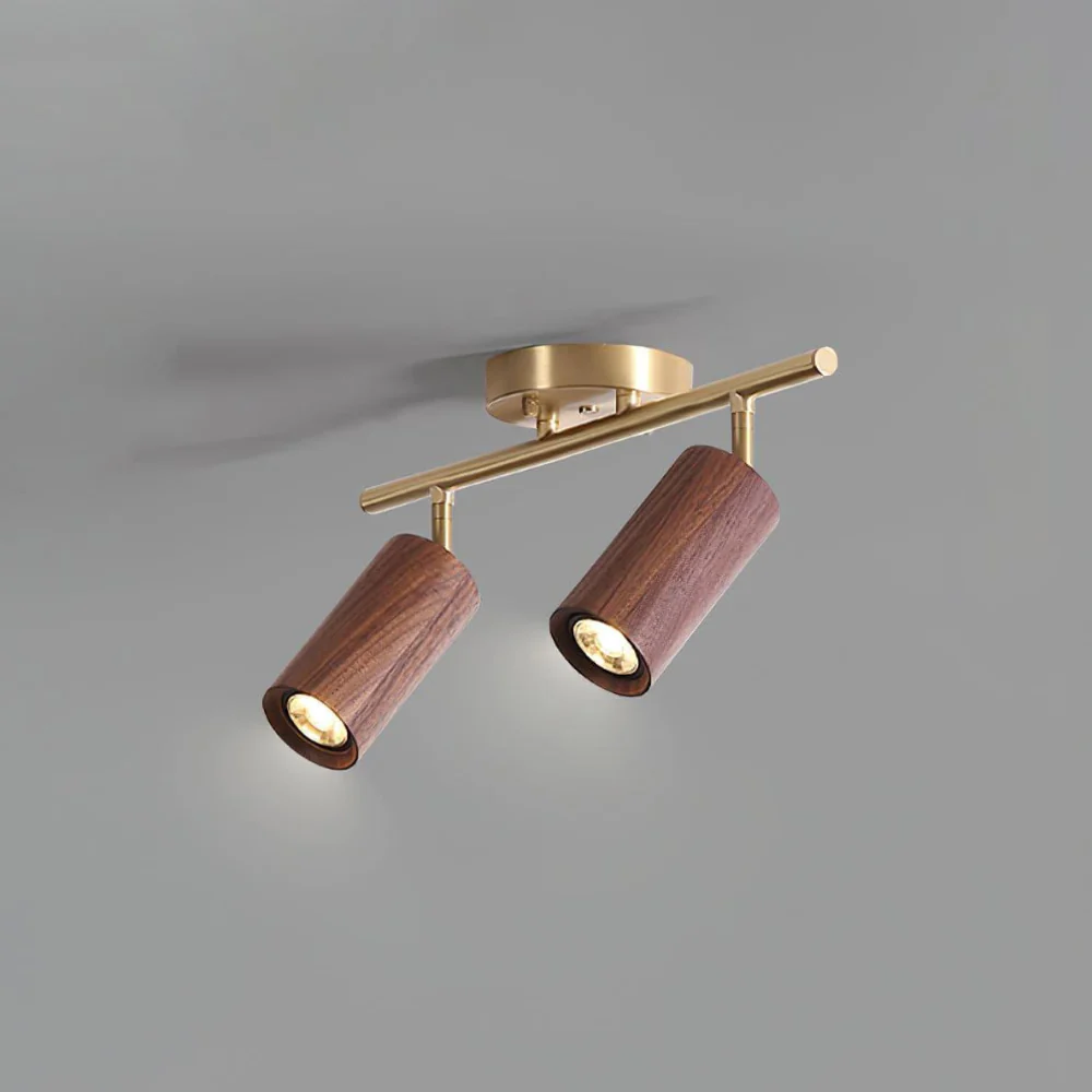 Rotational Wood Track Lighting with Brass Hardware - Mid Century Modern - Image 4