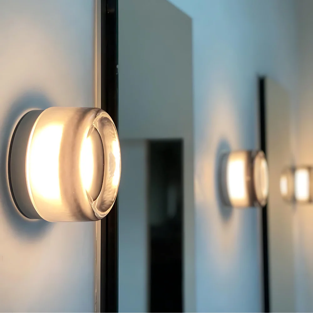 Round LED Wall Lamp with Textured Disk Shade - Modern Minimalist Sconce Light - Image 3