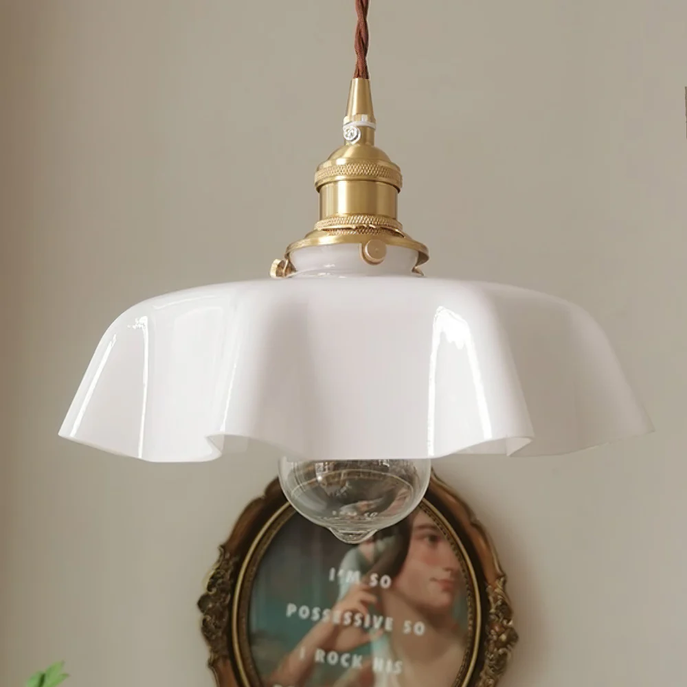 Scalloped Glass Pendant Light with Ruffled Shade - Vintage Floral Style - Image 22