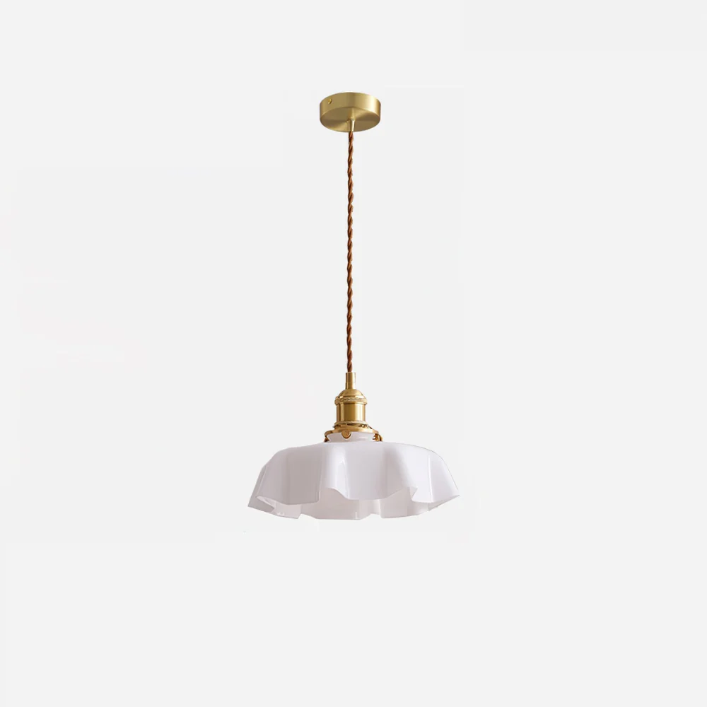 Scalloped Glass Pendant Light with Ruffled Shade - Vintage Floral Style - Image 29