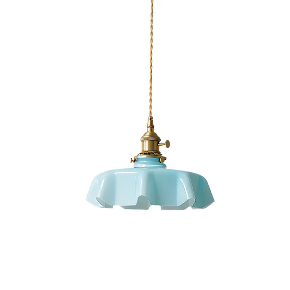 Scalloped Glass Pendant Light with Ruffled Shade - Vintage Floral Style - Image 30
