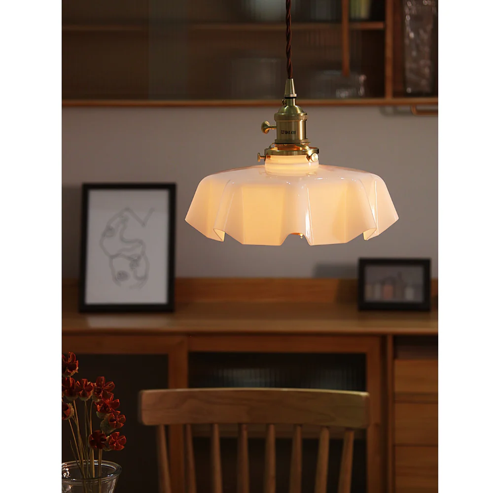 Scalloped Glass Pendant Light with Ruffled Shade - Vintage Floral Style - Image 31
