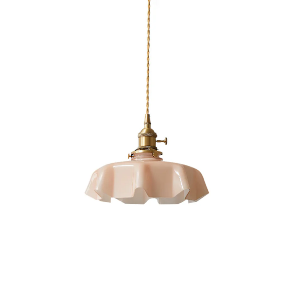 Scalloped Glass Pendant Light with Ruffled Shade - Vintage Floral Style - Image 34