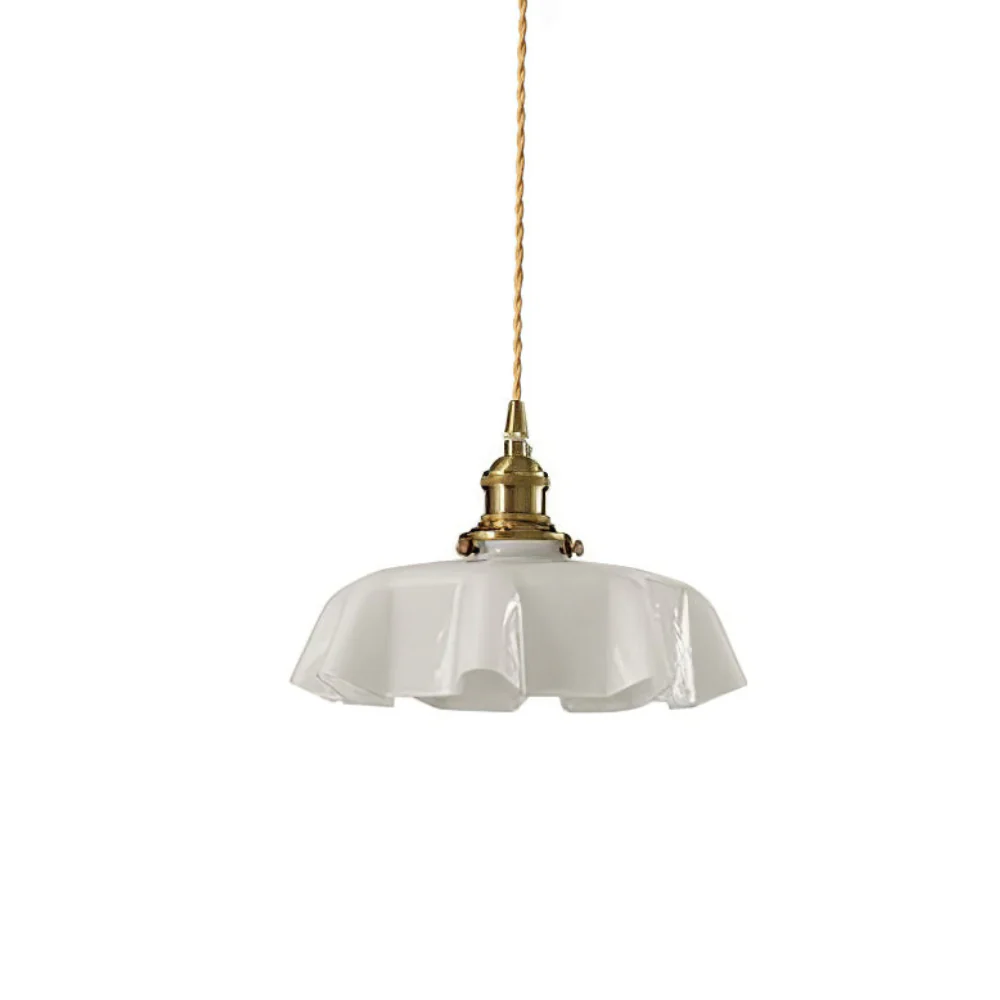 Scalloped Glass Pendant Light with Ruffled Shade - Vintage Floral Style - Image 36