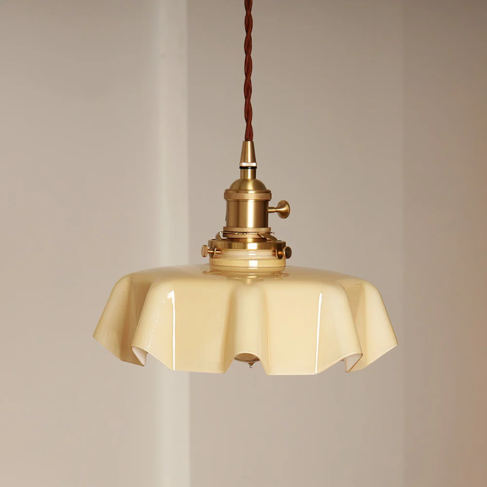 Scalloped Glass Pendant Light with Ruffled Shade - Vintage Floral Style - Image 37