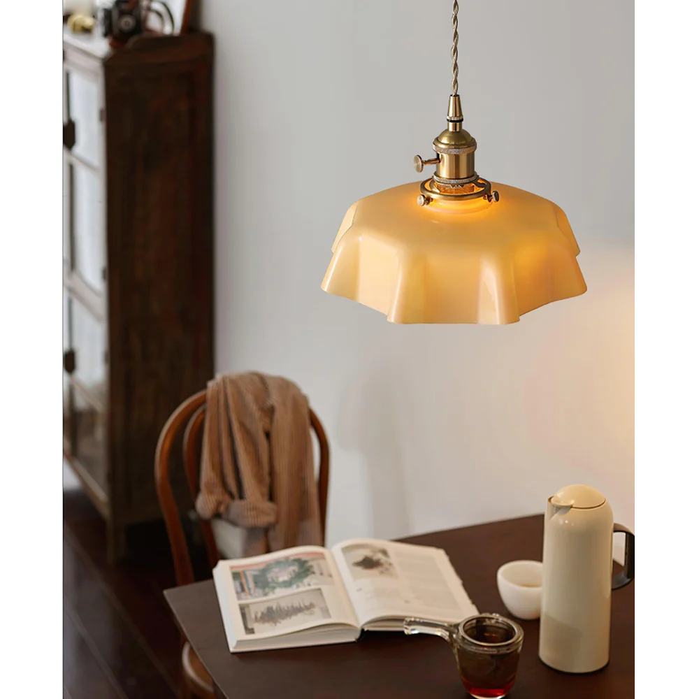Scalloped Glass Pendant Light with Ruffled Shade - Vintage Floral Style - Image 5