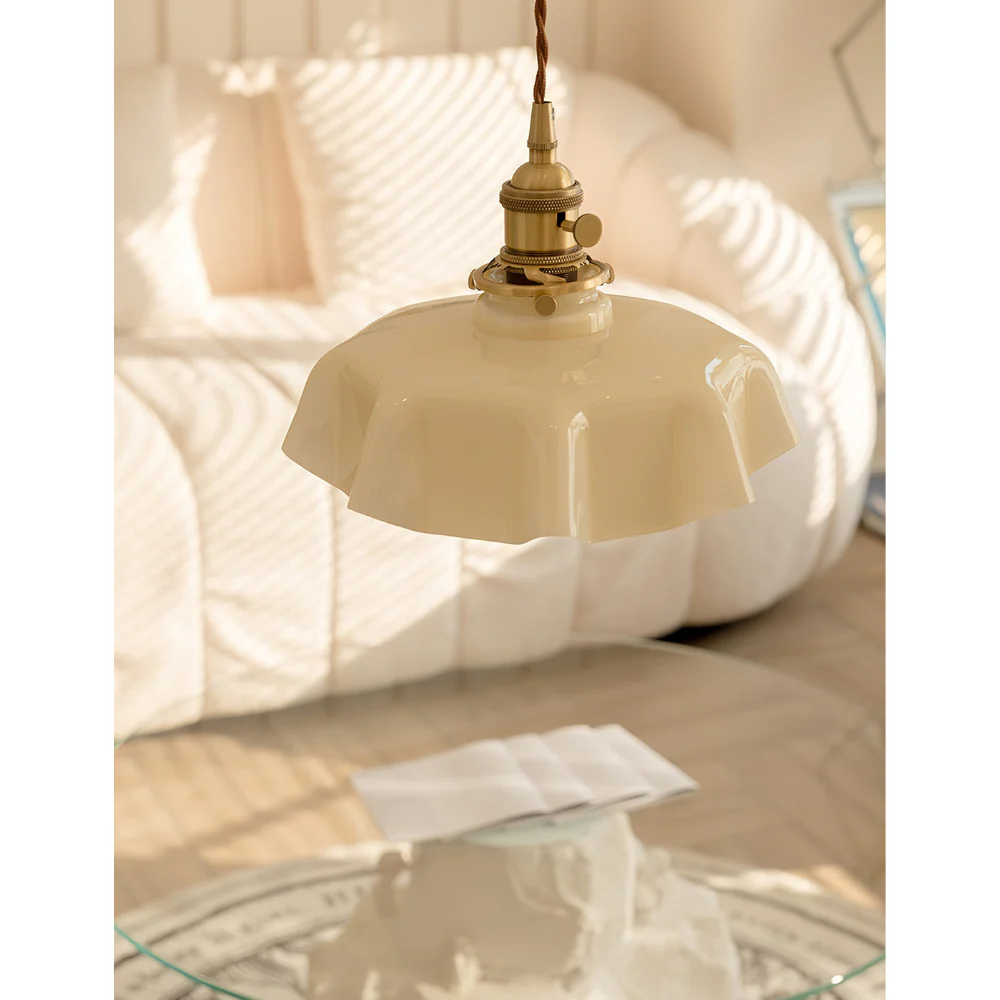 Scalloped Glass Pendant Light with Ruffled Shade - Vintage Floral Style - Image 7