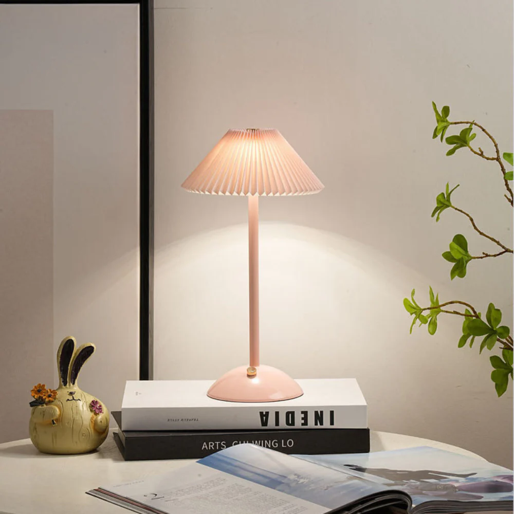 Scandinavian Pleated Fabric Shade Metal Desk Lamp USB Powered - Image 14
