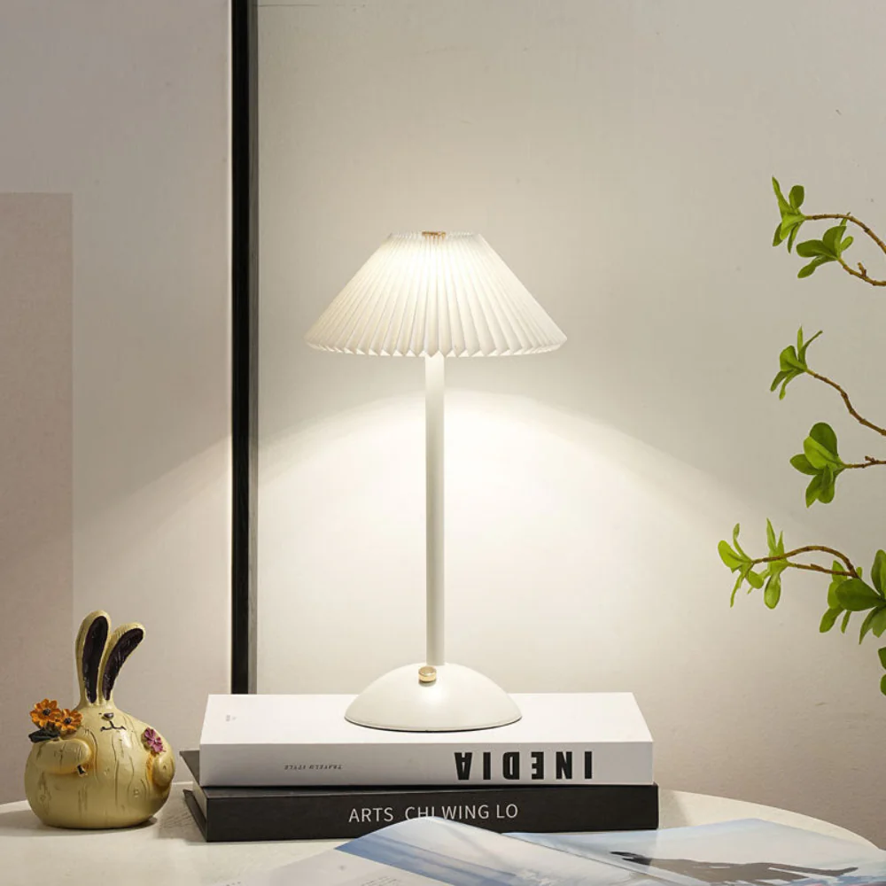 Scandinavian Pleated Fabric Shade Metal Desk Lamp USB Powered - Image 15