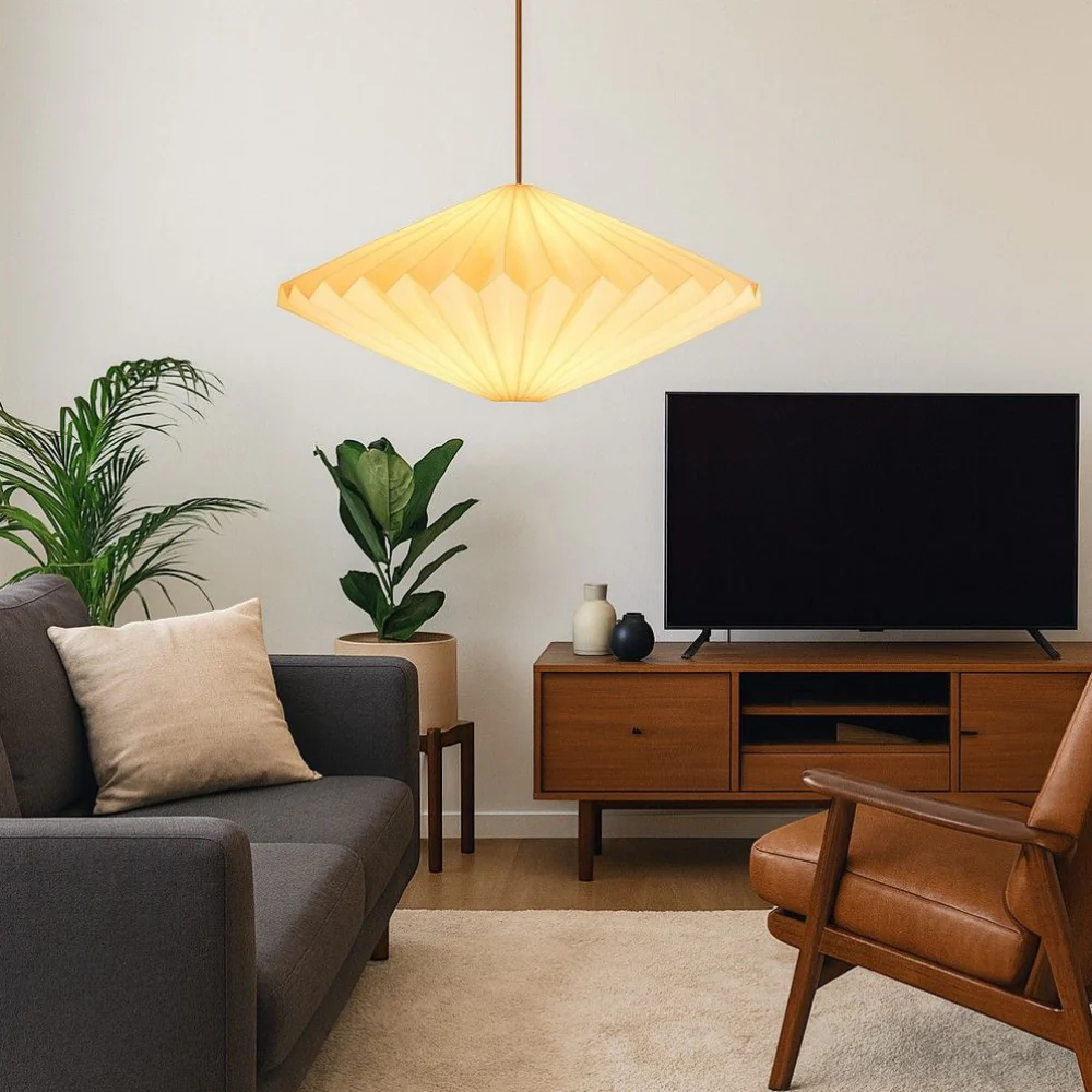 Scandinavian Pleated Paper Pendant Light - Modern Origami Hanging Lamp - Image 3