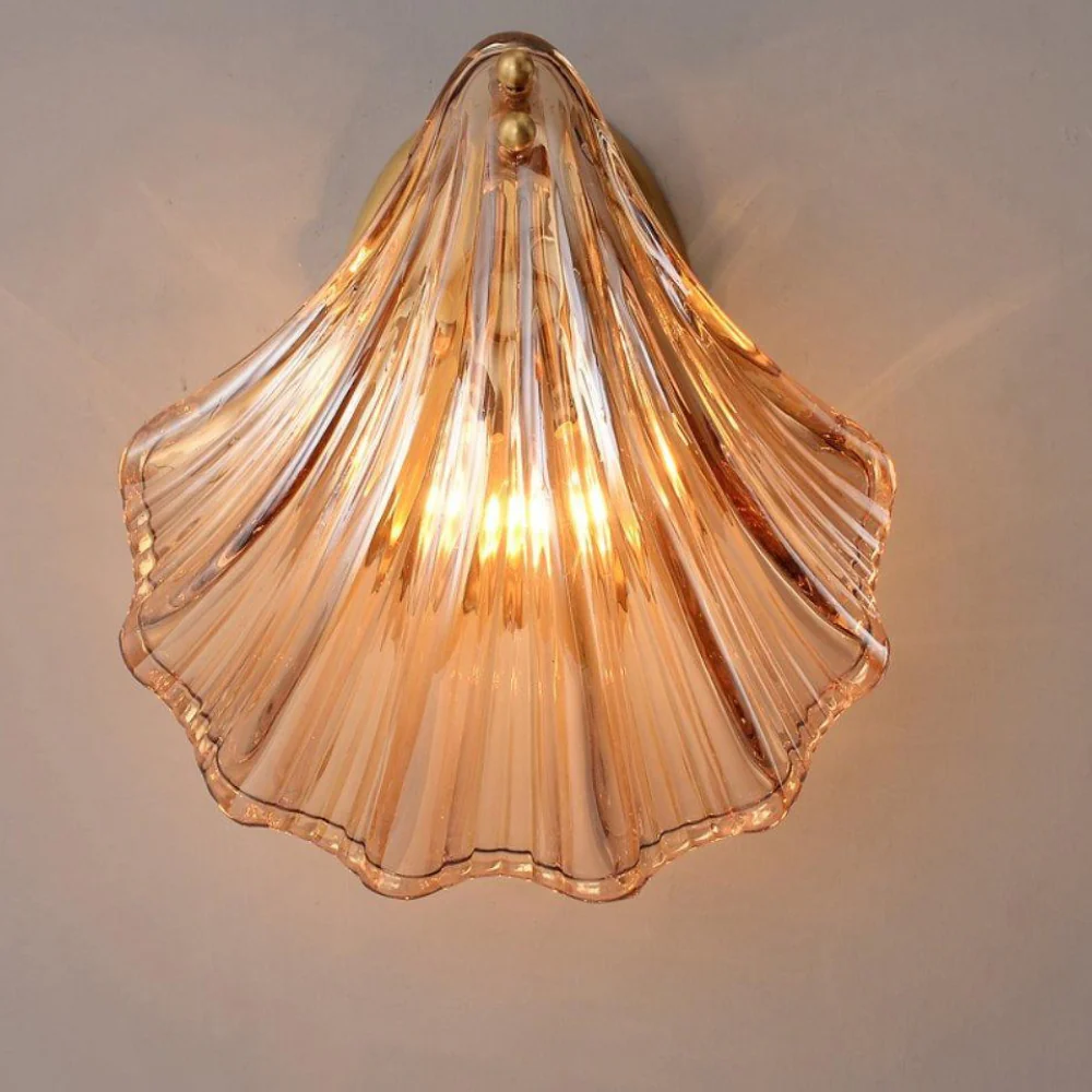 Shell Glass Wall Sconce with Scalloped Ribbed Shade - Coastal Art Deco - Image 11