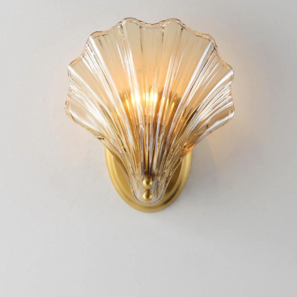 Shell Glass Wall Sconce with Scalloped Ribbed Shade - Coastal Art Deco - Image 17