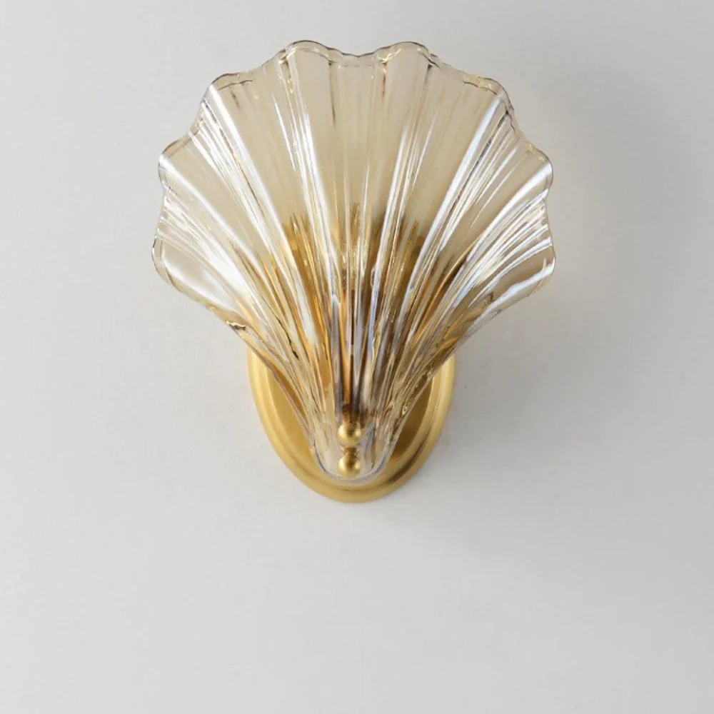 Shell Glass Wall Sconce with Scalloped Ribbed Shade - Coastal Art Deco - Image 26