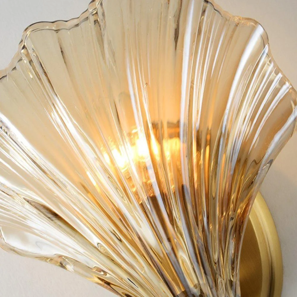Shell Glass Wall Sconce with Scalloped Ribbed Shade - Coastal Art Deco - Image 27