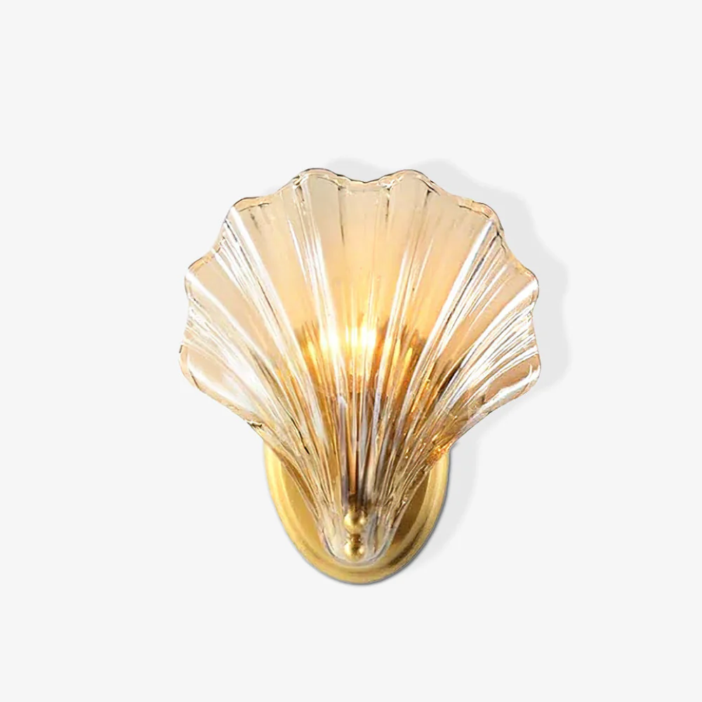 Shell Glass Wall Sconce with Scalloped Ribbed Shade - Coastal Art Deco - Image 4