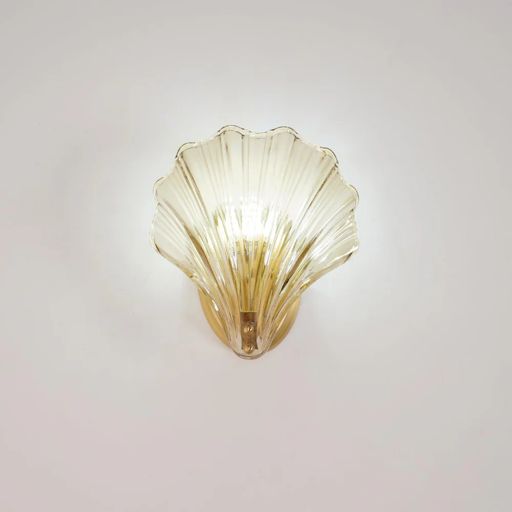Shell Glass Wall Sconce with Scalloped Ribbed Shade - Coastal Art Deco - Image 8