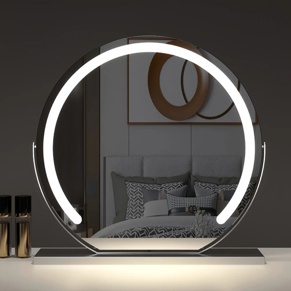 Smart Touch Lighted Makeup Mirror with Weighted Base - 360° Rotating Decor - Image 3